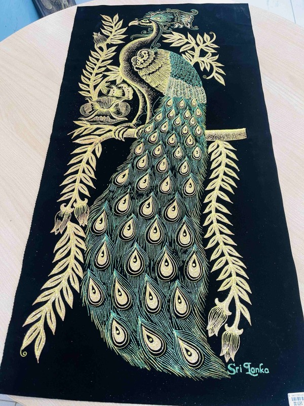 Ceylon Peacock Velvet Fabric Art Design Wall Decor