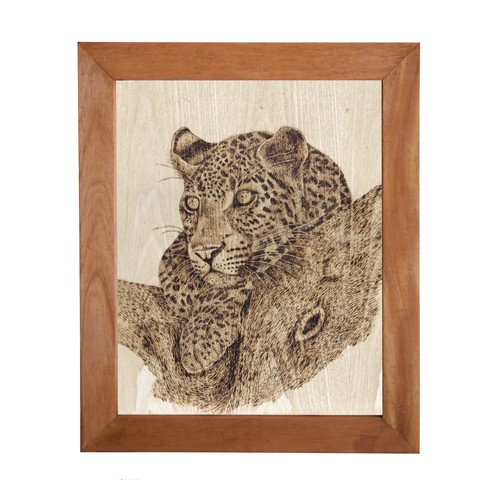 Wood Burn Art / Pyrography / Panthera Pardus Kotiya - Sri anka ( Code 25 - PPK 06 )